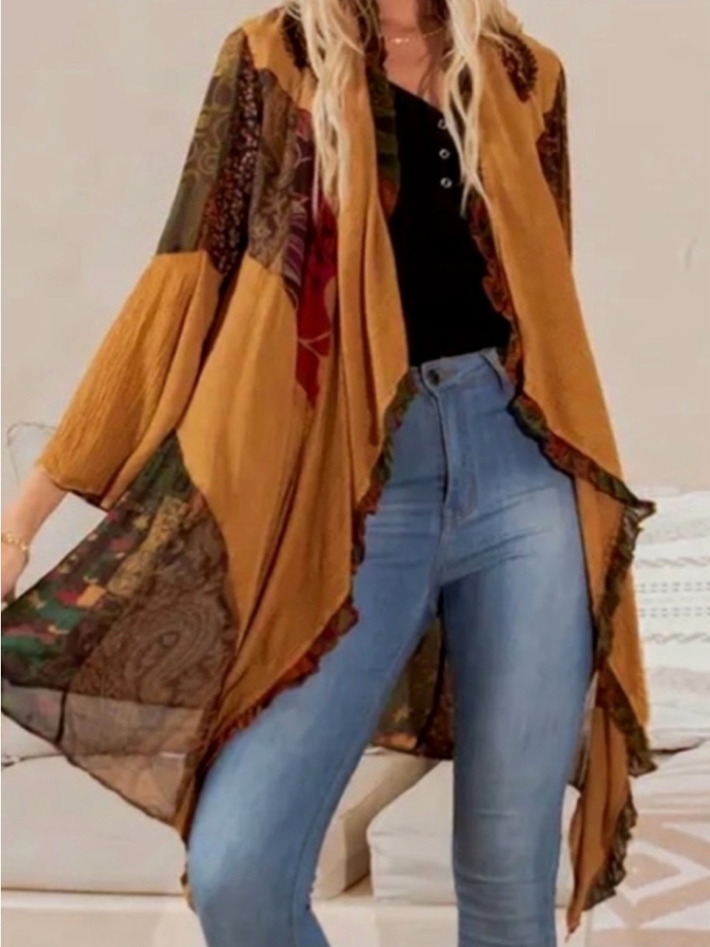 Young Threads Patchwork Kimono Open Front L - Picture 2 of 6